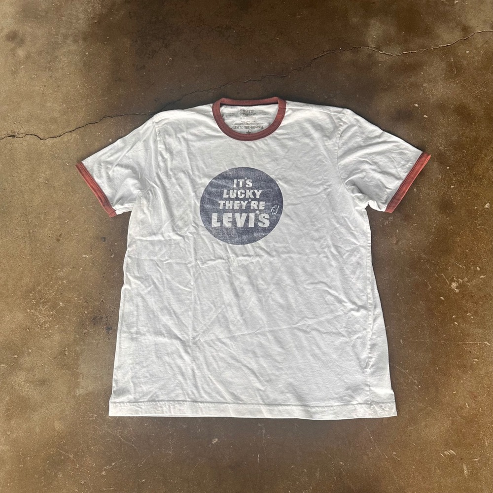 Levi's Ringer T-Shirt Mens Large White Excellent Graphic Short Sleeve Cotton